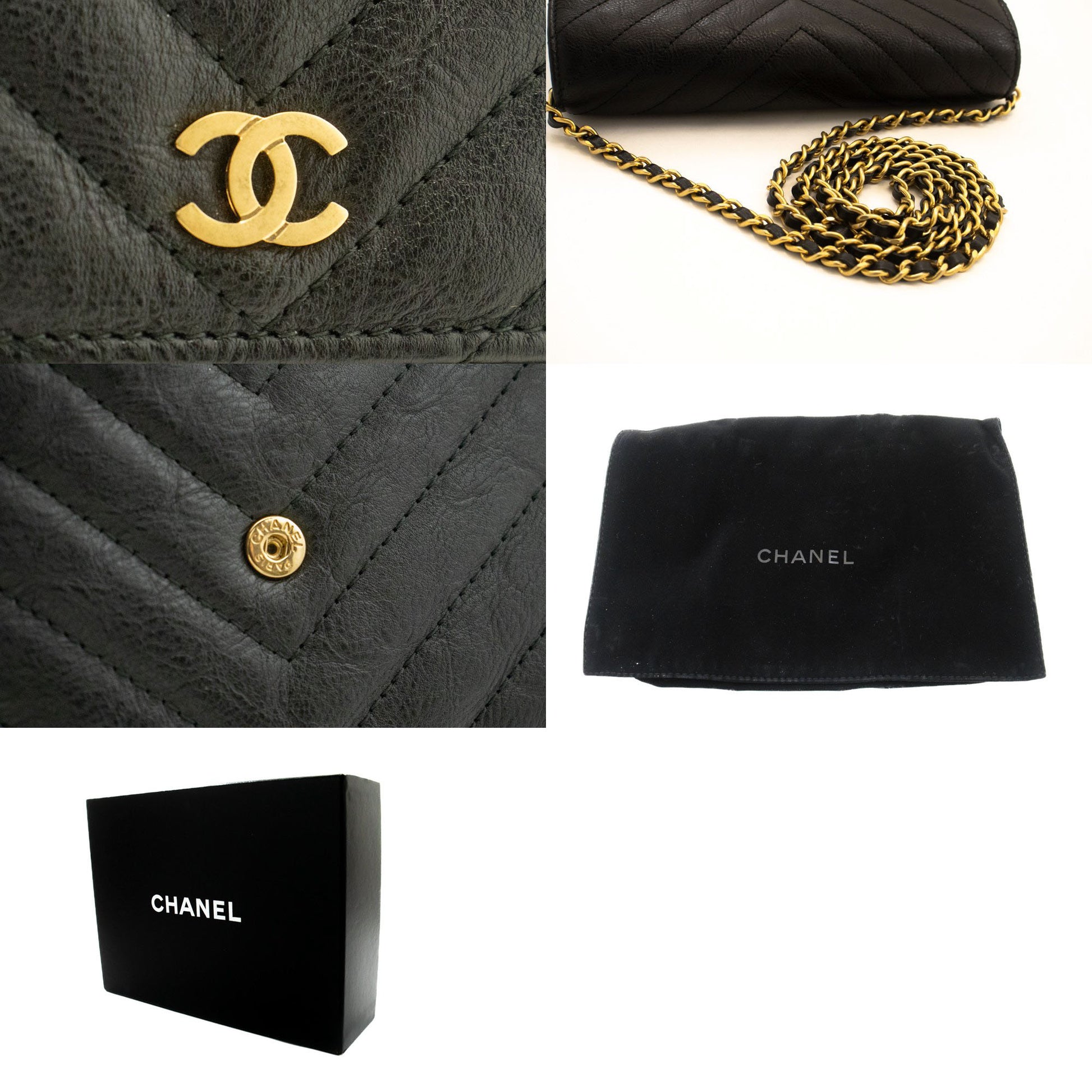CHANEL V-Stitch kalveskind Wallet On Chain WOC skuldertaske med kæde ab2 hannari-shop