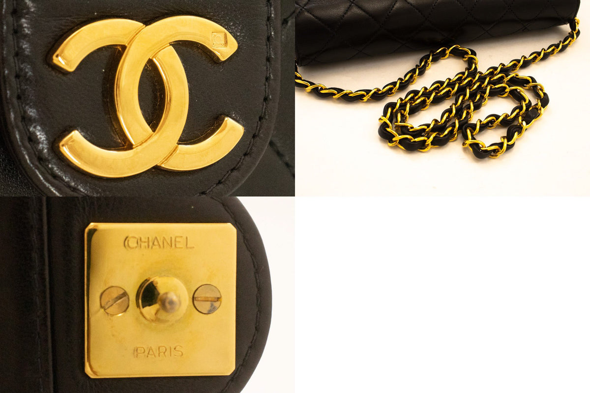 CHANEL Lille kæde skuldertaske clutch sort quiltet flap lammeskind ao8 — hardware hannari-shop