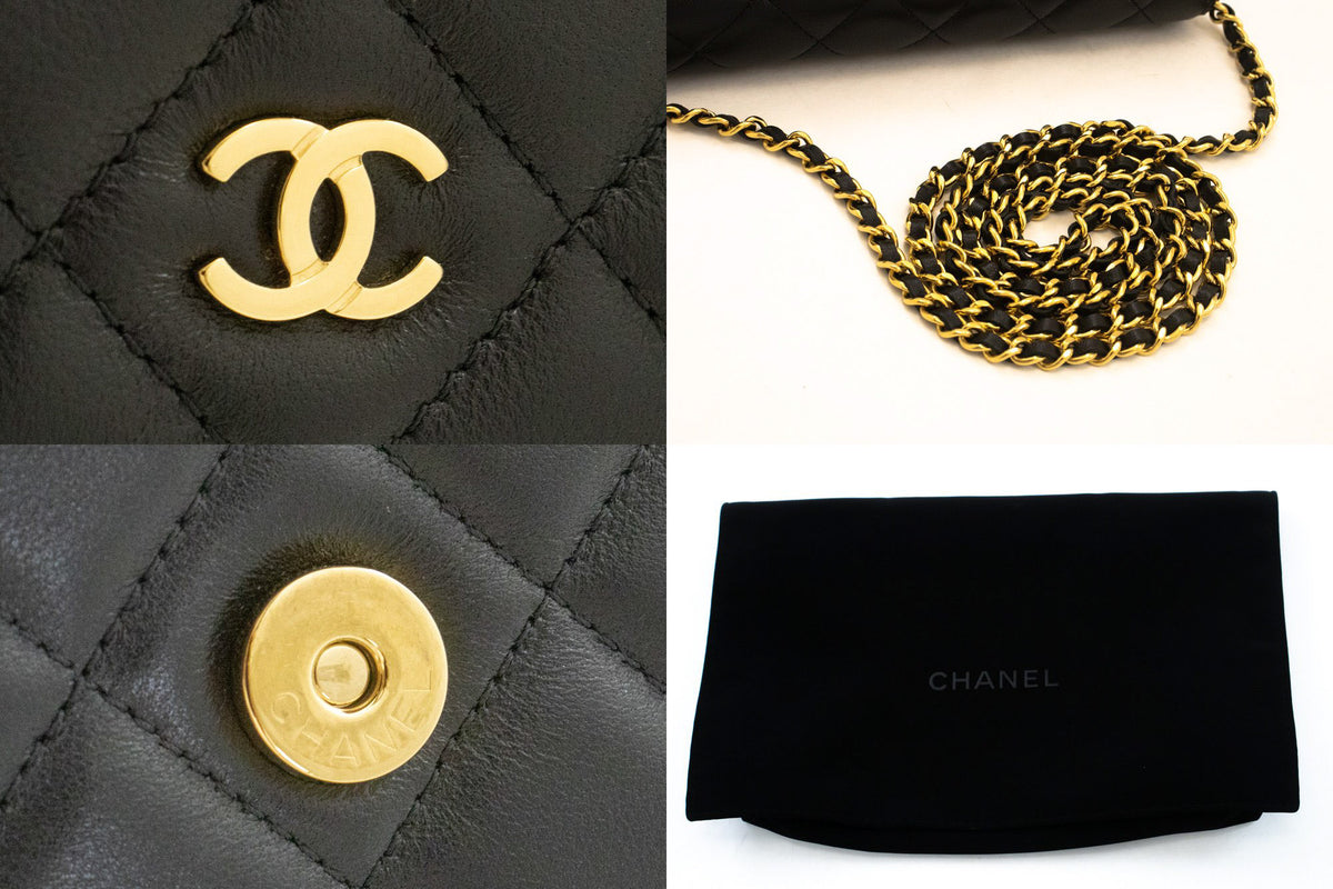 CHANEL Black Classic Wallet On Chain WOC Shoulder Bag Gold Clutch an9 hannari-shop