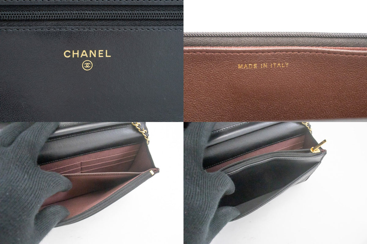 CHANEL Black Classic Wallet On Chain WOC Shoulder Bag Gold Clutch an9 hannari-shop