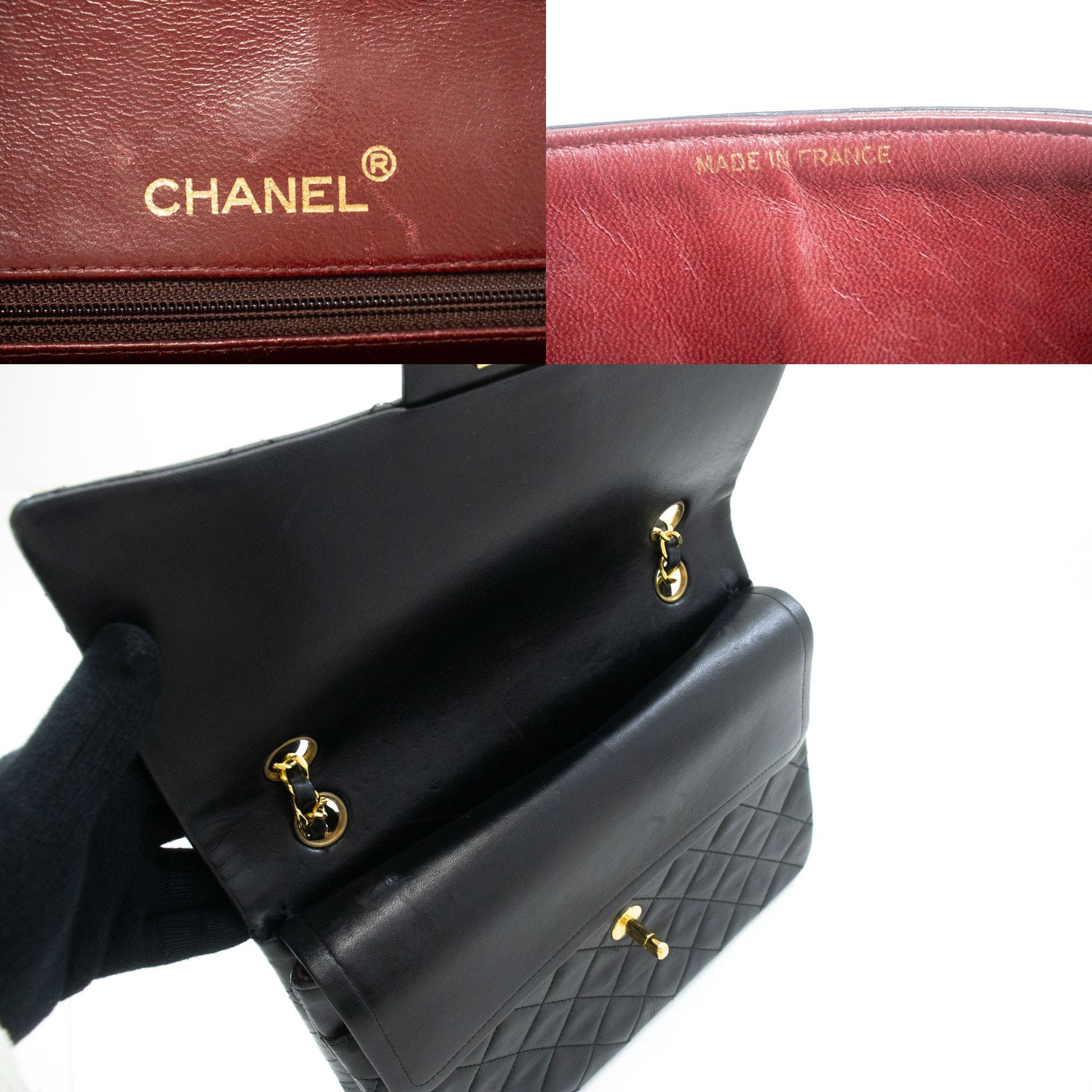 Sac à bandoulière carré CHANEL Classic Double Flap en agneau noir ad7 hannari-shop