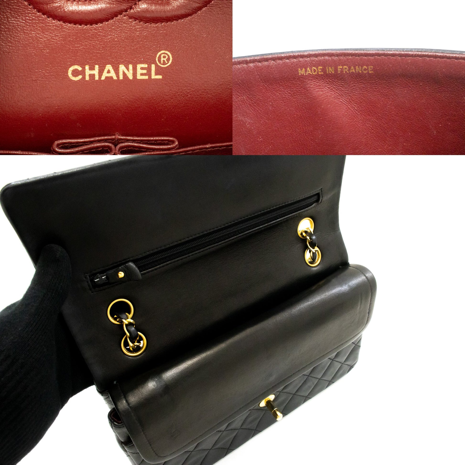 Sac à bandoulière CHANEL Classic Double Flap 10" avec chaîne, cuir d'agneau noir am3 hannari-shop