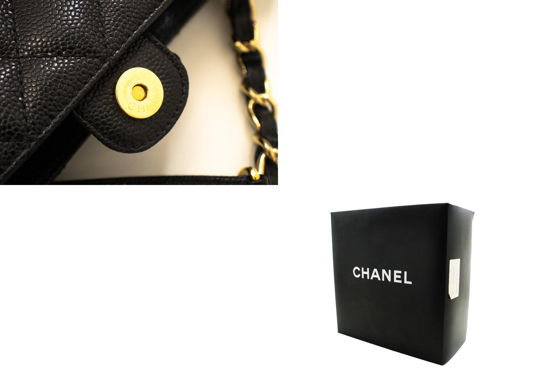 CHANEL Caviar PST Chain Schoudertas Shopping Tote Zwart Gequilt n51 hannari-shop