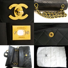 CHANEL Classic Double Flap 9" Chain Shoulder Bag Black Lambskin p43 hannari-shop