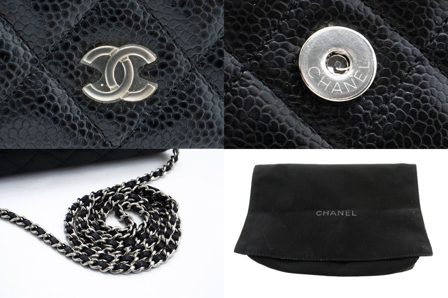 CHANEL Grained Calfskin Wallet On Chain WOC Sort Skuldertaske SV aa3 hannari-shop