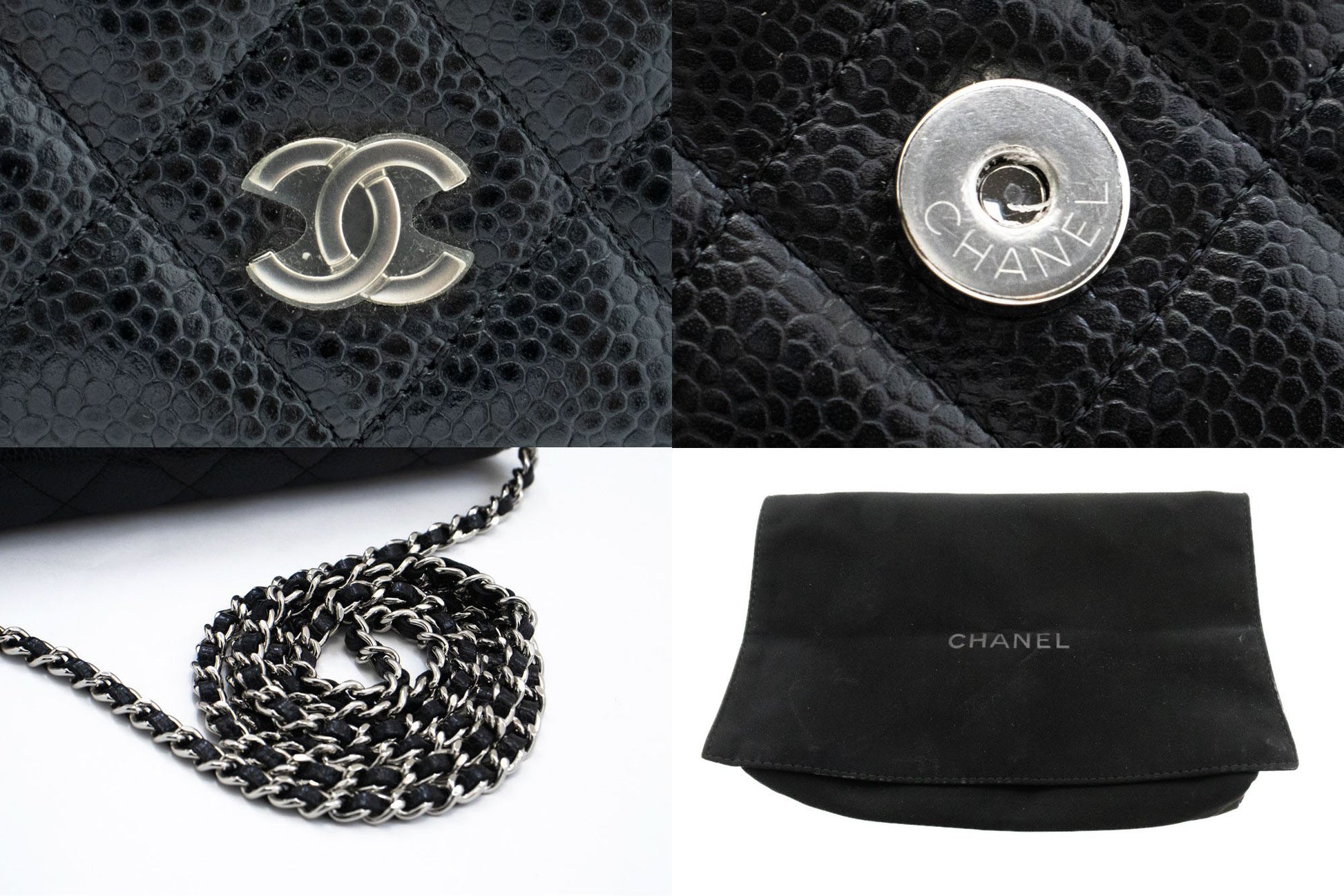 CHANEL Grained Calfskin Wallet On Chain WOC Sort Skuldertaske SV aa3 hannari-shop
