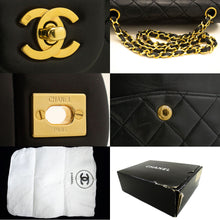 CHANEL Classic Double Flap 9" Chain Shoulder Bag Black Lambskin n92 hannari-shop