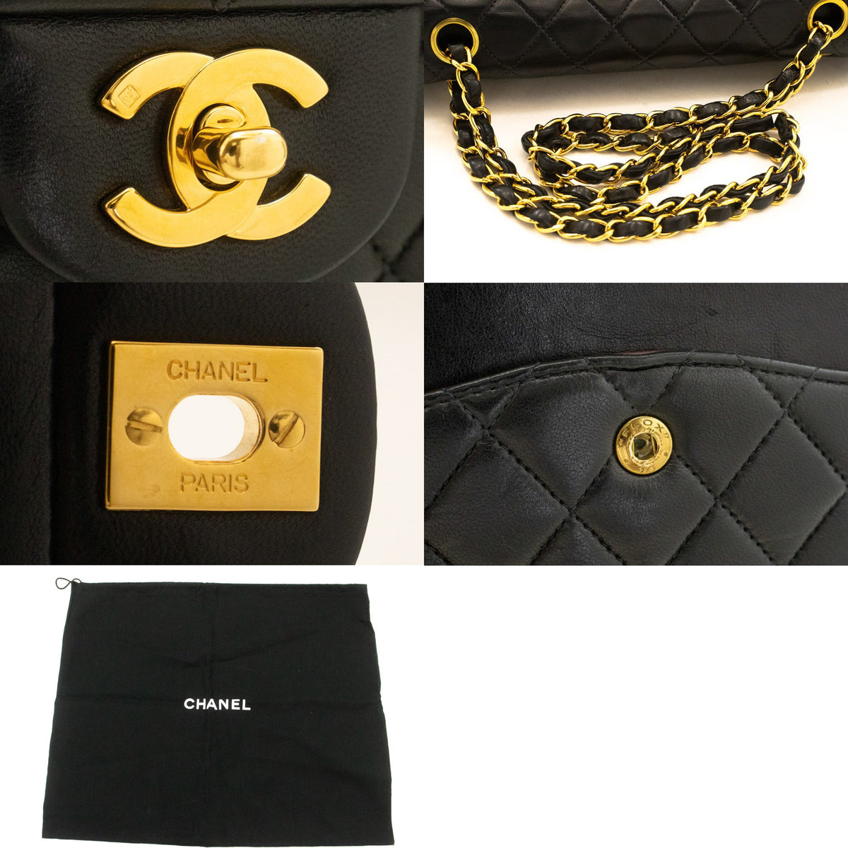 CHANEL Classic Double Flap 10" Chain Shoulder Bag Black Lambskin am9 hannari-shop