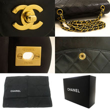 CHANEL Classic Double Flap 10" Chain Shoulder Bag Black Lambskin p05 hannari-shop