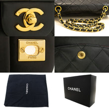 CHANEL Classic Double Flap 10" Chain Shoulder Bag Black Lambskin p76 hannari-shop