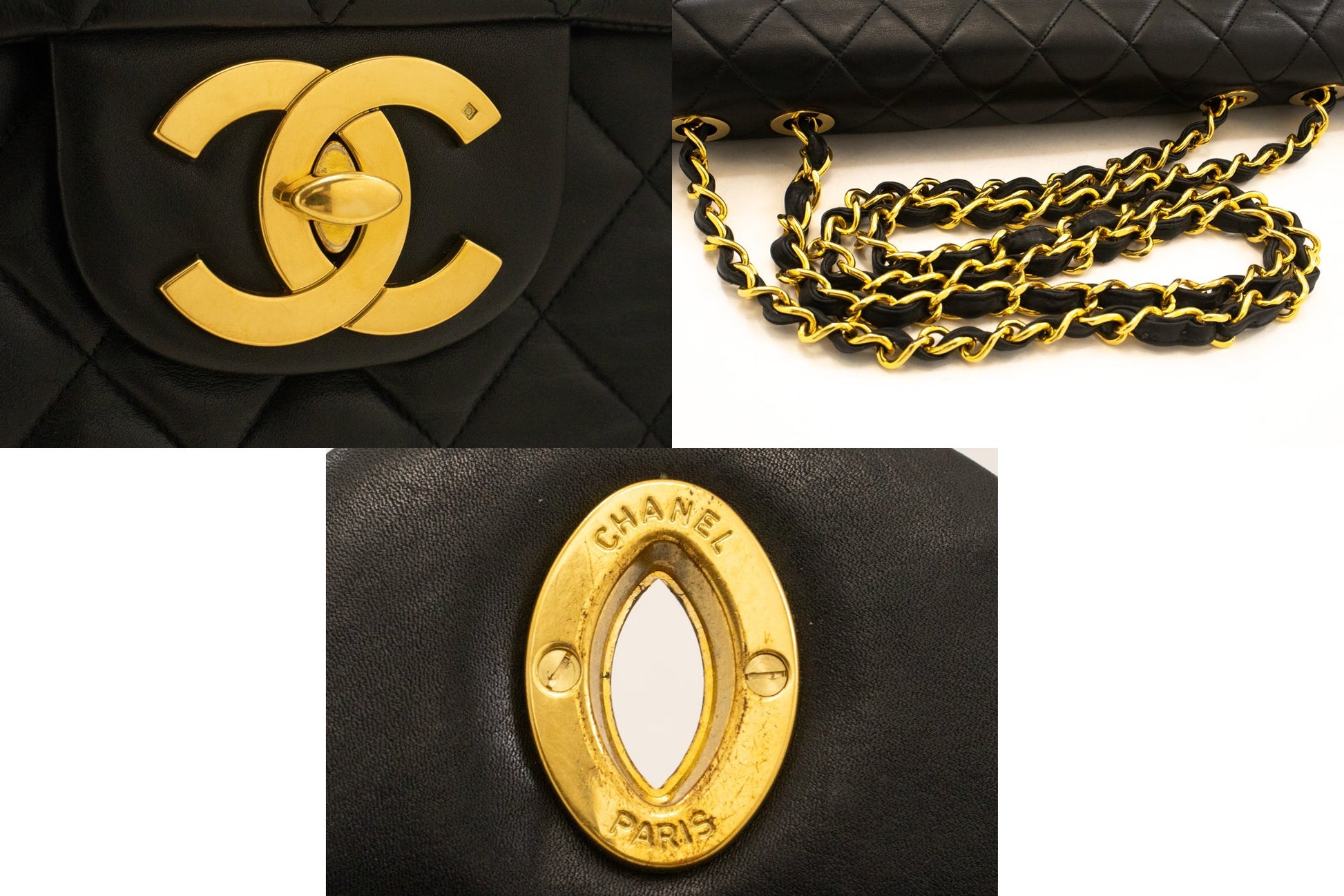 CHANEL Classic Large 13" Flap Chain Shoulder Bag Zwart lamsleer am4 hannari-shop