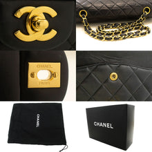 CHANEL Classic Double Flap 10" Chain Shoulder Bag Black Lambskin p62 hannari-shop