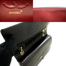 CHANEL Classic Double Flap 10" Chain Shoulder Bag Black Lambskin p76 hannari-shop