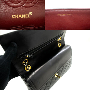 CHANEL Classic Double Flap 9" Chain Shoulder Bag Black Lambskin n92 hannari-shop