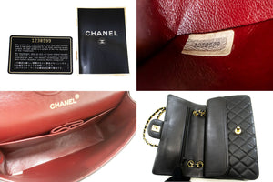 CHANEL Classic Double Flap 10" Chain Shoulder Bag Black Lambskin p76 hannari-shop
