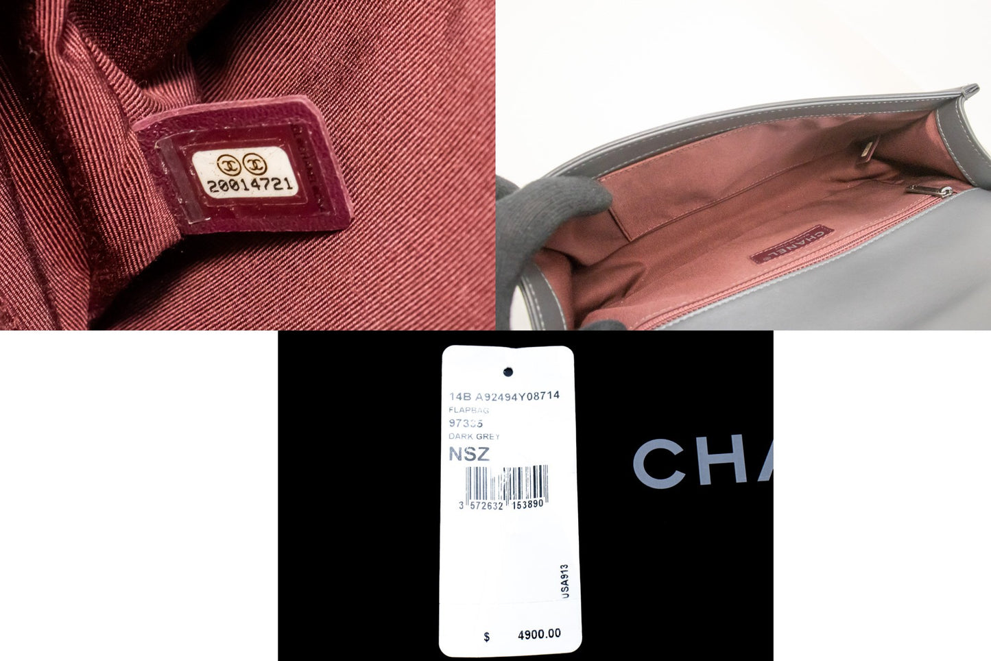 CHANEL Boy Donkergrijze V-Stitch Chain Schoudertas Gequilte Flap n41 hannari-shop