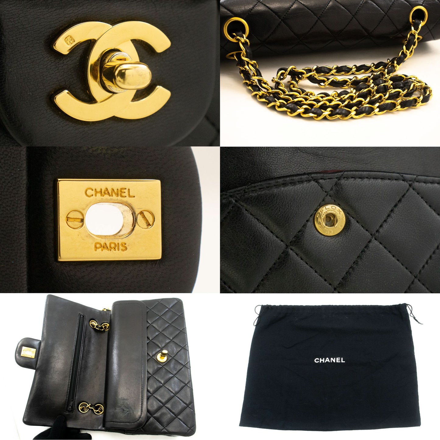 CHANEL Classic Double Flap 10" Chain Schoudertas Zwart Lamsleer ad8 hannari-shop