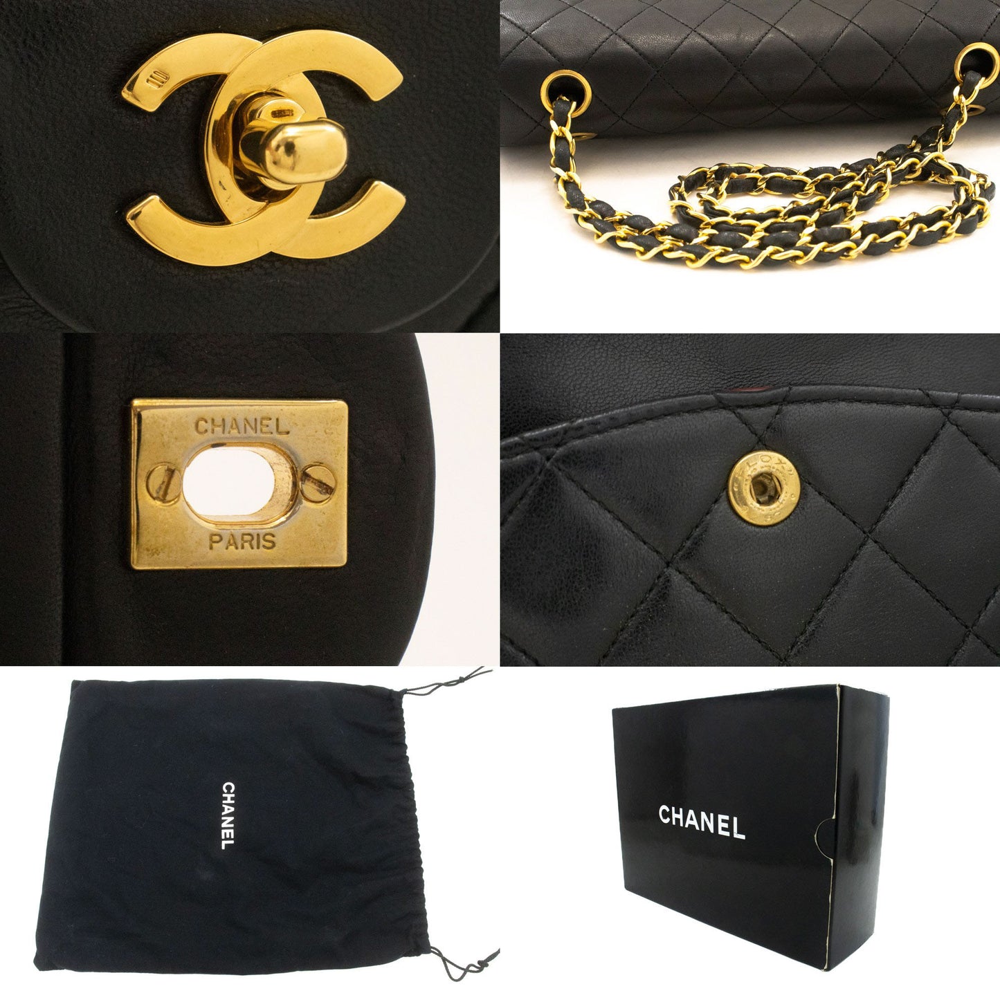 CHANEL Classic Double Flap Borsa a Spalla con Catena 10" in Pelle di Agnello Nera ag5 hannari-shop