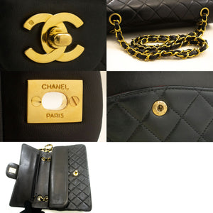 CHANEL Classic Double Flap 10" Chain Shoulder Bag Black Lambskin p53 hannari-shop