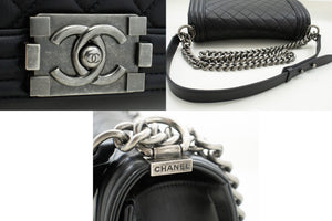 CHANEL Boy Chain Shoulder Bag Black Quilted Flap Calfskin Leather m56 hannari-shop