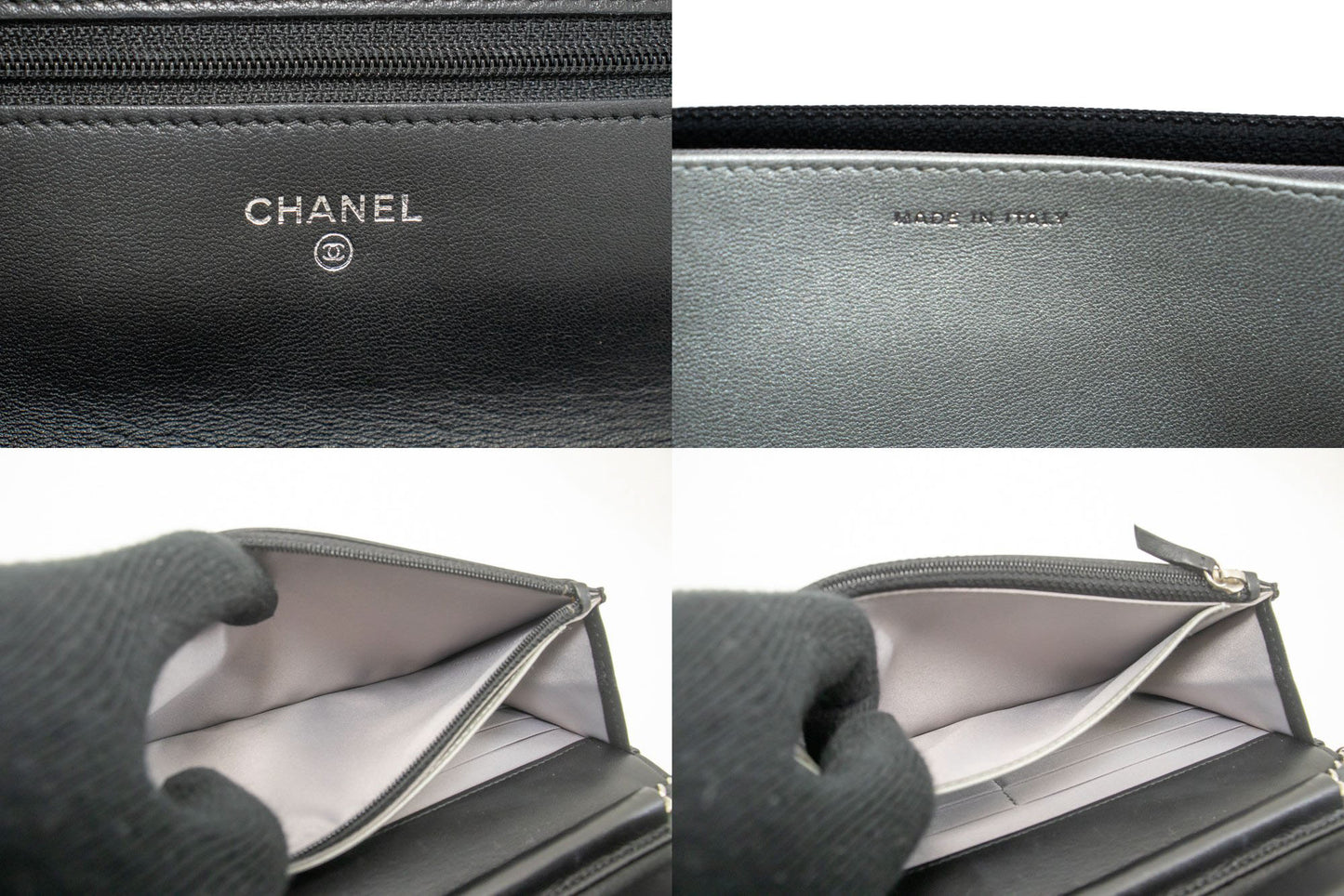 CHANEL Black Camellia Embossed Wallet On Chain WOC Shoulder Bag ab6 hannari-shop