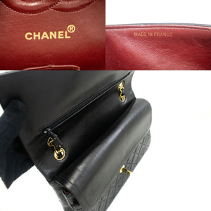 CHANEL Classic Double Flap 10" Chain Shoulder Bag Black Lambskin p53 hannari-shop