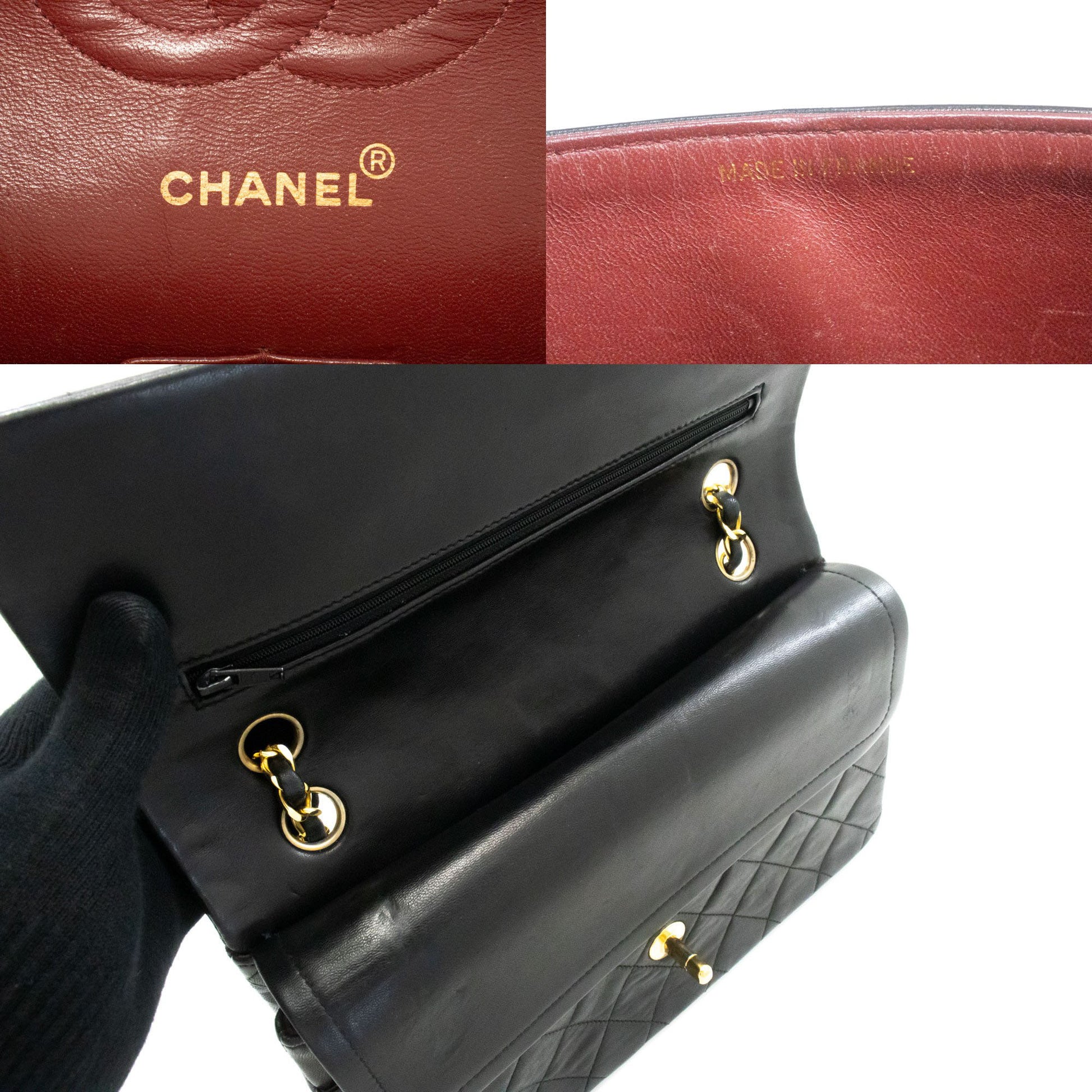 CHANEL Classic Double Flap Borsa a Spalla con Catena 10" in Pelle di Agnello Nera ag5 hannari-shop
