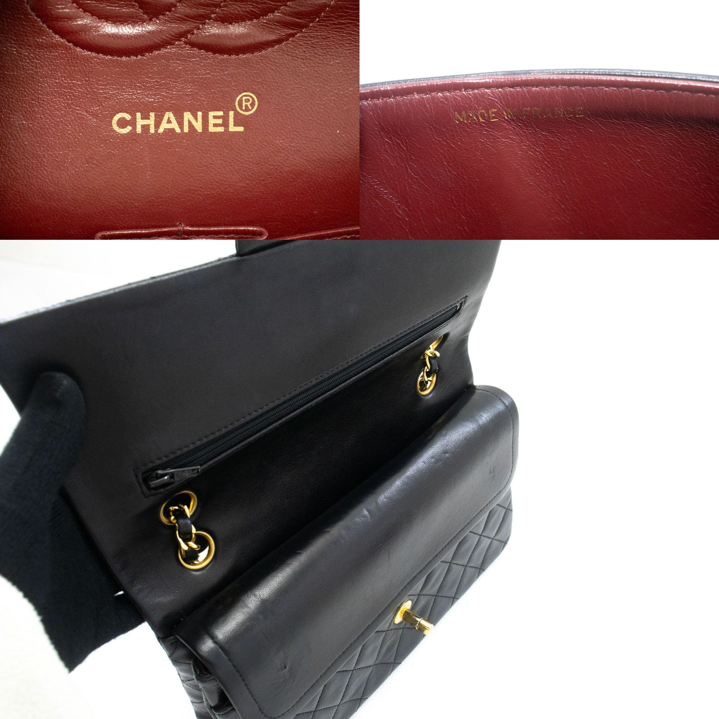 CHANEL Classic Double Flap 10" Chain Schoudertas Zwart Lamsleer ad8 hannari-shop