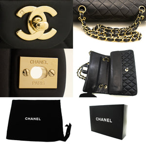 CHANEL Classic Double Flap 10" Chain Shoulder Bag Black Lambskin m97 hannari-shop