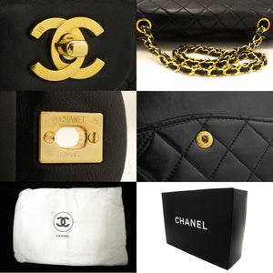 CHANEL Classic Double Flap 10" Chain Shoulder Bag Black Lambskin p15 hannari-shop