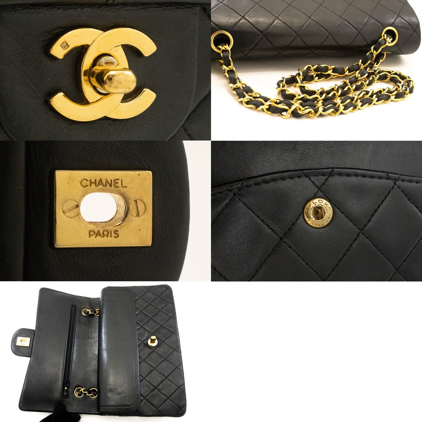 CHANEL Classic Double Flap 10" ketting schoudertas zwart lamsleer ak8 hannari-shop