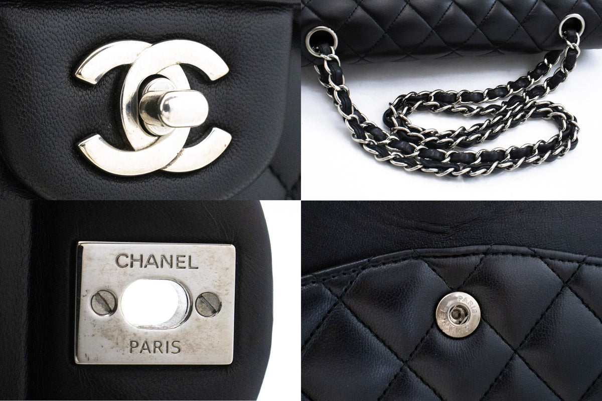 CHANEL Classic Double Flap 10" Chain Shoulder Bag Black Lambskin am5 hannari-shop