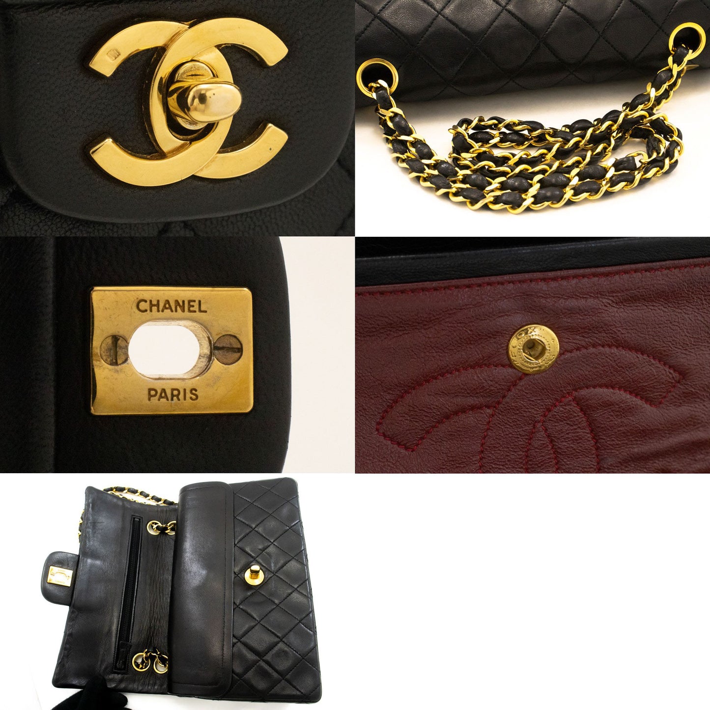 CHANEL Classic Double Flap 9" Schultertasche mit Kette, Schwarz, Lammleder p46 hannari-shop