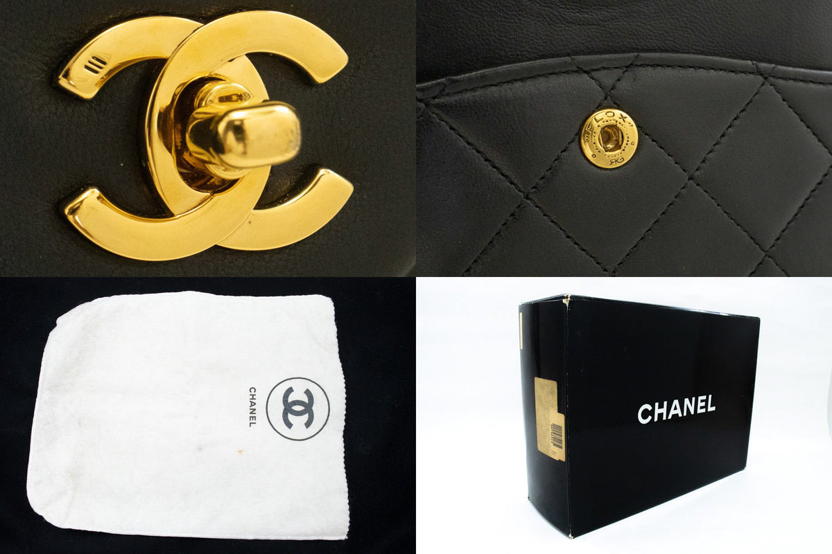 CHANEL Classic Double Flap 10" Chain Shoulder Bag Black Lambskin ao6 — quincaillerie hannari-shop