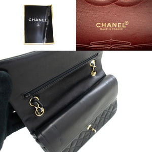 CHANEL Classic Double Flap 10" Chain Shoulder Bag Black Lambskin m97 hannari-shop