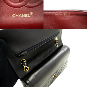 CHANEL Classic Double Flap 10" Chain Shoulder Bag Black Lambskin n72 hannari-shop