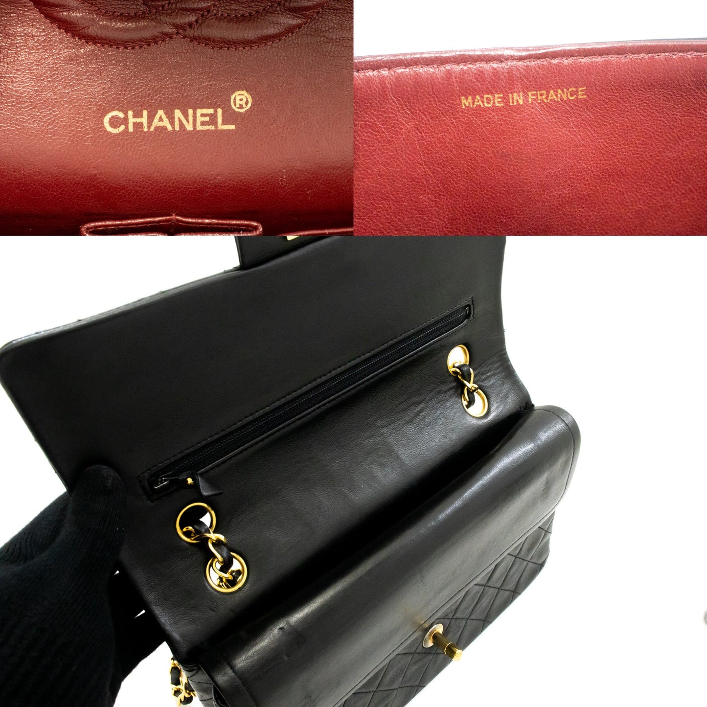 CHANEL Classic Double Flap 10" ketting schoudertas zwart lamsleer ak8 hannari-shop