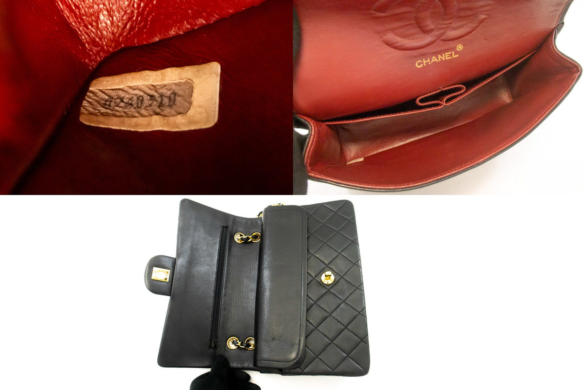 CHANEL Classic Double Flap 10" Chain Shoulder Bag Black Lambskin ao6 — numéro de série hannari-shop