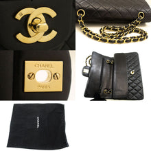 CHANEL Classic Double Flap 10" Chain Shoulder Bag Black Lambskin p97 hannari-shop