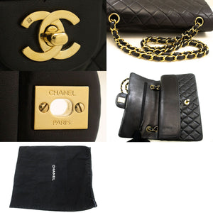 CHANEL Classic Double Flap 10" Chain Shoulder Bag Black Lambskin p97 hannari-shop