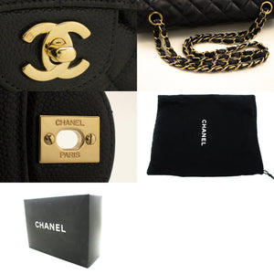 CHANEL Caviar Classic Double Flap 10" Chain Shoulder Bag Black m60 hannari-shop