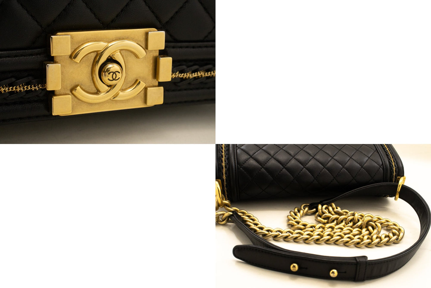 CHANEL Boy Chain Schoudertas Zwart Gequilt Flap Lamsleer n46 hannari-shop