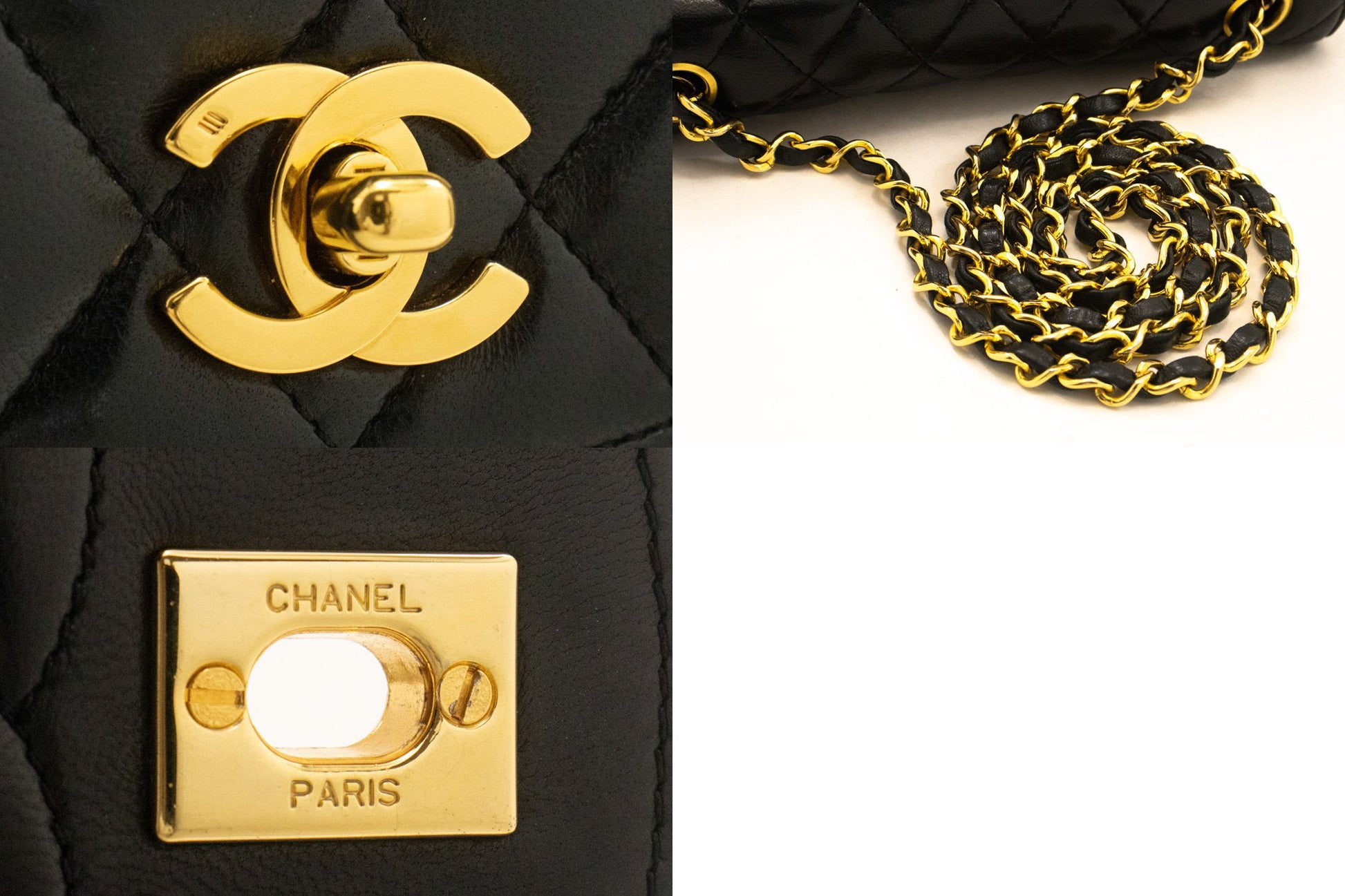 CHANEL Half Moon Chain Shoulder Bag Crossbody Black Quilted Flap am7 hannari-shop