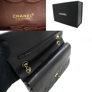 CHANEL Classic Double Flap 10" Chain Shoulder Bag Black Lambskin p50 hannari-shop