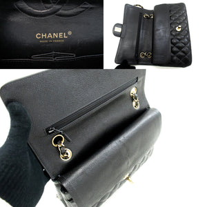 CHANEL Caviar Classic Double Flap 10" Chain Shoulder Bag Black m60 hannari-shop