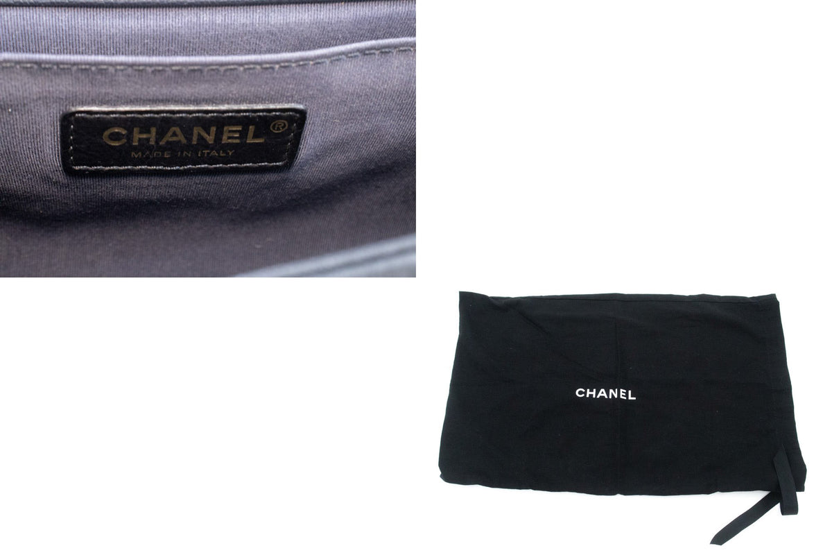 CHANEL Boy Grained Calfskin Chain Shoulder Bag Black Quilted Gold an7 hannari-shop