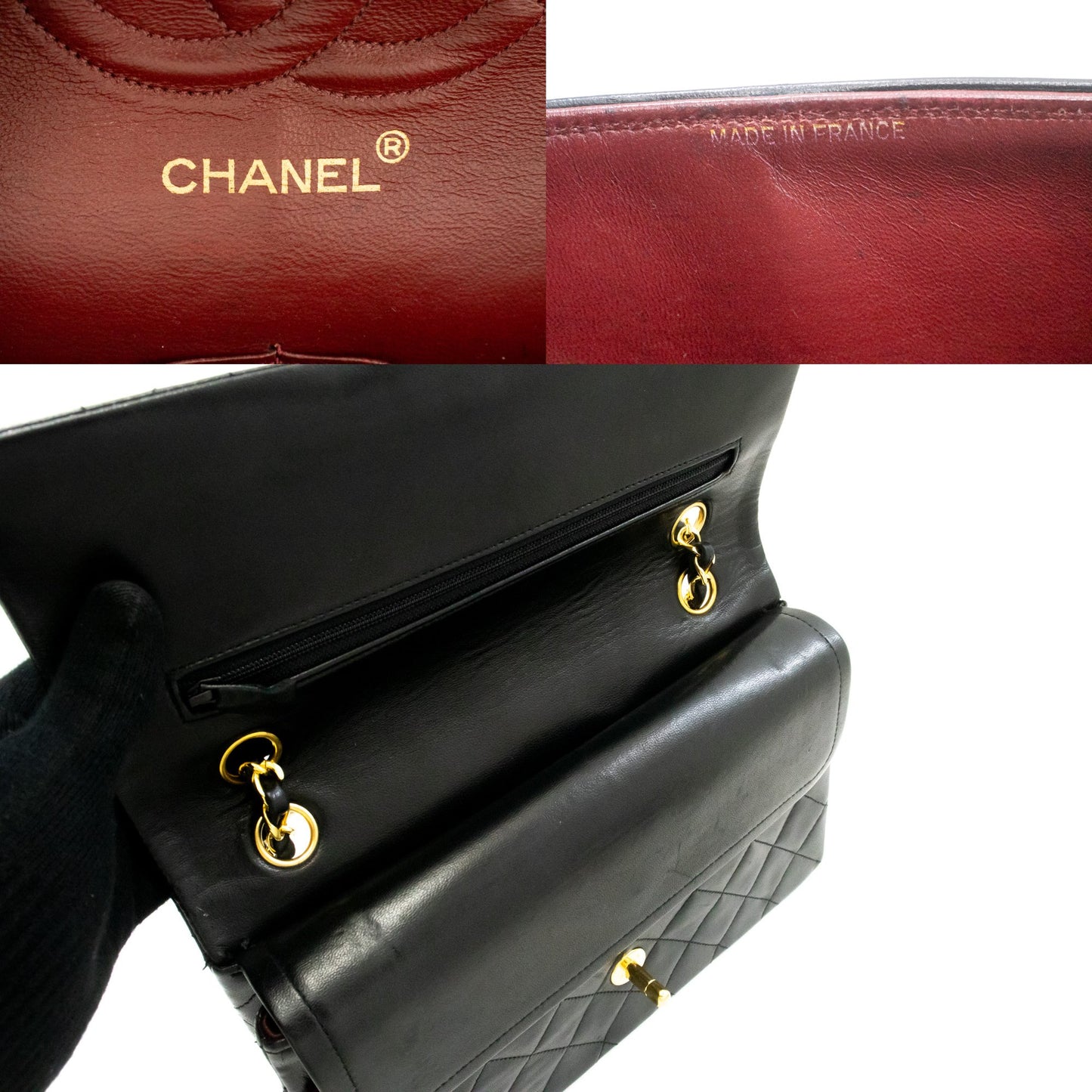 CHANEL Classic Double Flap 10" kæde skuldertaske i sort lammeskind ak9 hannari-shop