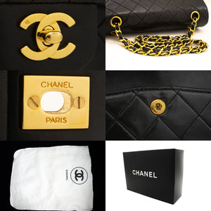 CHANEL Classic Double Flap 9" Chain Shoulder Bag Black Lambskin L39 hannari-shop