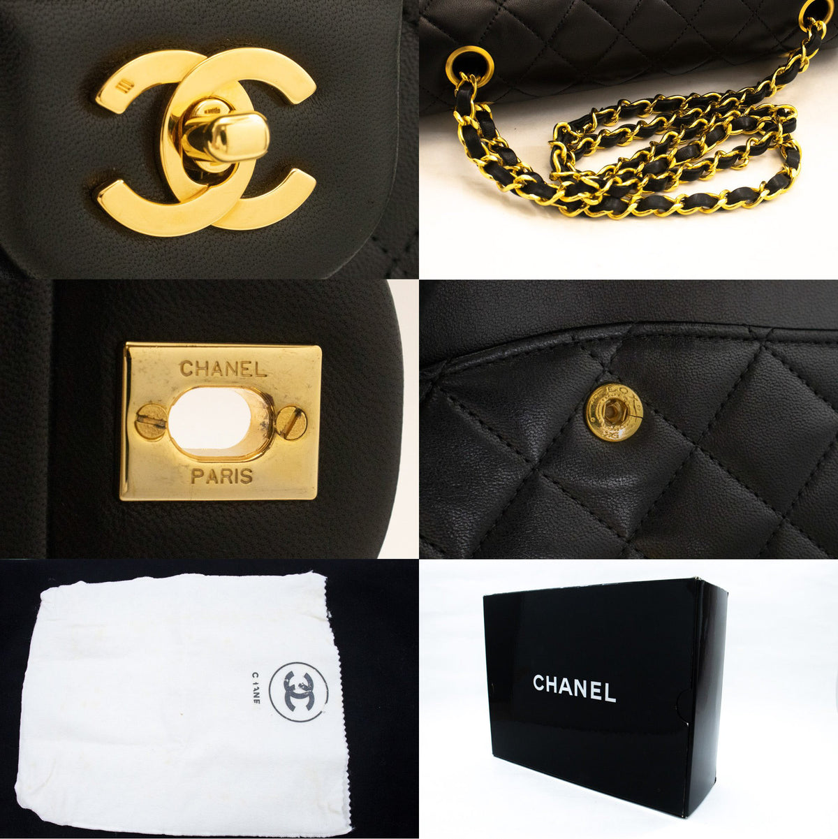 CHANEL Classic Double Flap Square Chain Shoulder Bag Black an8 hannari-shop