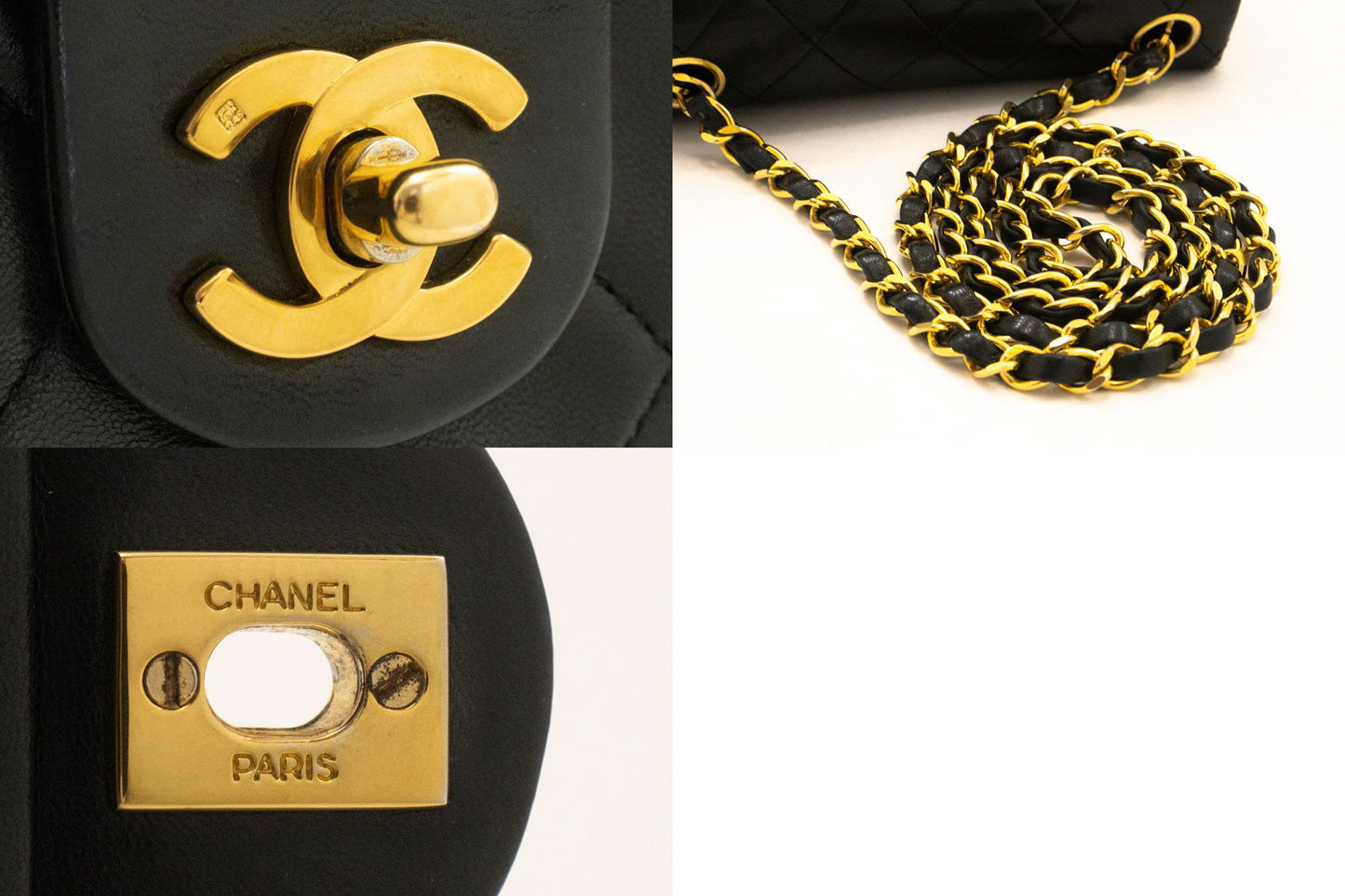CHANEL Mini Square Borsa a Tracolla Piccola con Catena Nera in Agnello ag9 hannari-shop